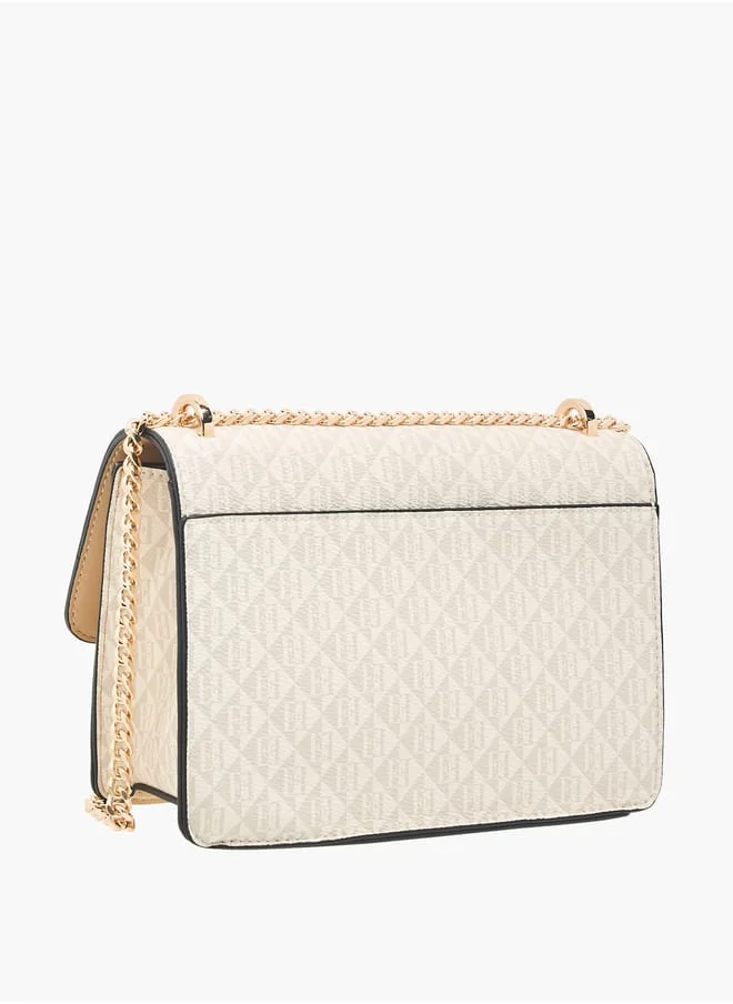 ELLE Women Monogram Print Crossbody Bag with Adjustable Strap and Flap Closure