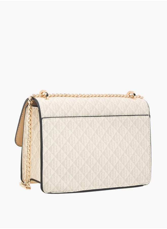ELLE Women Monogram Print Crossbody Bag with Adjustable Strap and Flap Closure  - Image 3