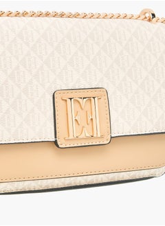 ELLE Women Monogram Print Crossbody Bag with Adjustable Strap and Flap Closure  - Image 4