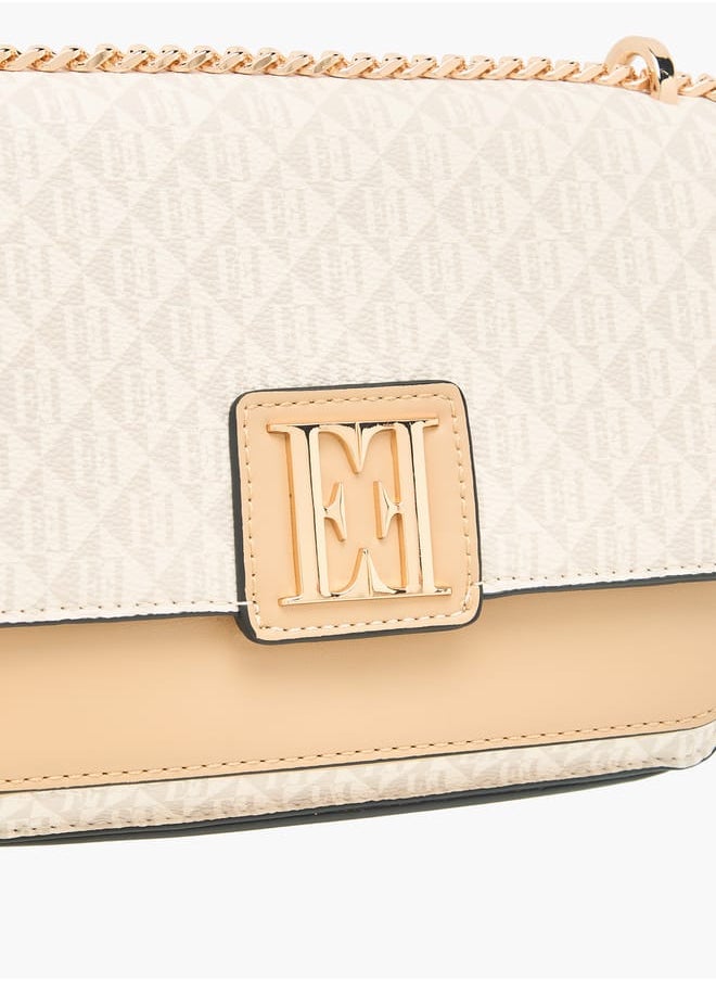 ELLE Women Monogram Print Crossbody Bag with Adjustable Strap and Flap Closure  - Image 4