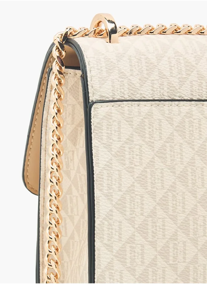 ELLE Women Monogram Print Crossbody Bag with Adjustable Strap and Flap Closure