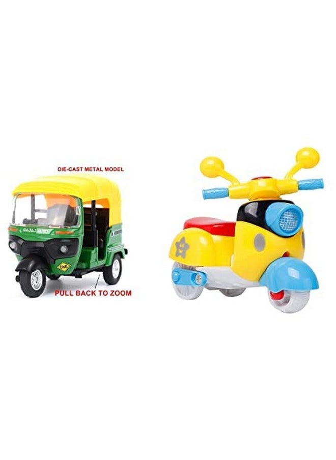 Kiti Kits - KITI KITS Toddlers Baby Boys Girls Model Toys Steering Wheel Car Toy, Mini Toy Pull Back (Random Color) (AUTO Rickshaw & Scooter) - Image 1