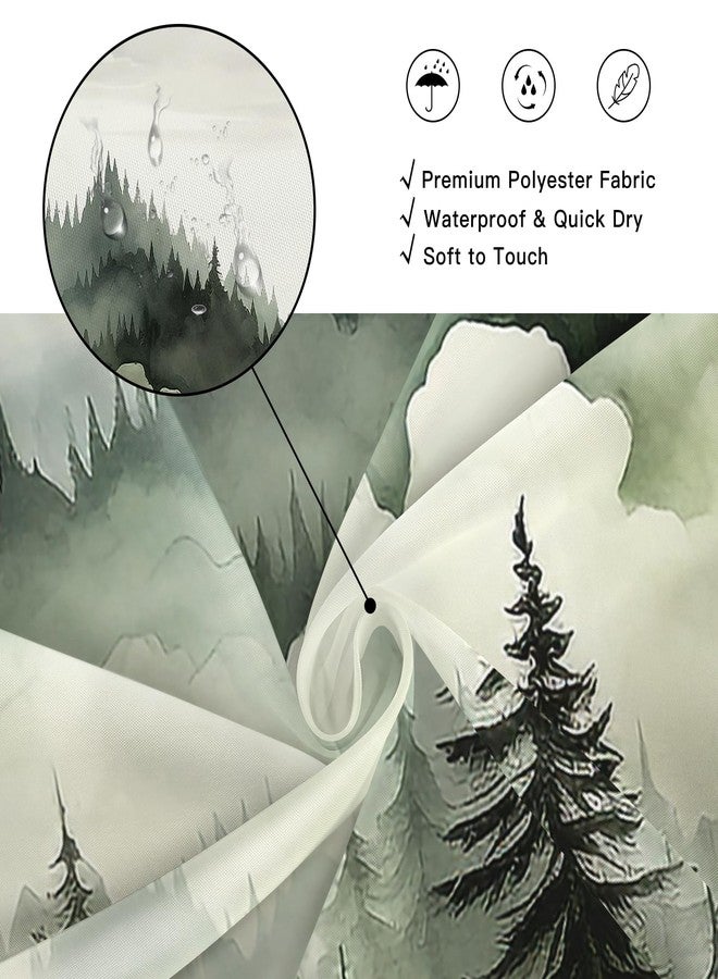 BayNook Dark Green Misty Forest Shower Curtain, Mountain Nature Shower Curtain for Bathroom, Rustic Woodland Pine Tree Landscape Mens Decor Waterproof Fabric Shower Curtain Set with Hooks, 72x72 - Image 5
