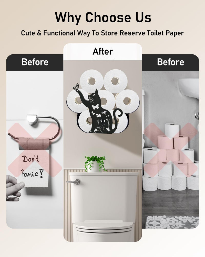 Wigag Cat Toilet Paper Holder for Extra 8 Rolls  Cute Decorative Toilet Paper Storage Wall Mounted  Farmhouse Bathroom Unique Decor Toilet Paper Cabinets Over The Toilet Storage - Image 3