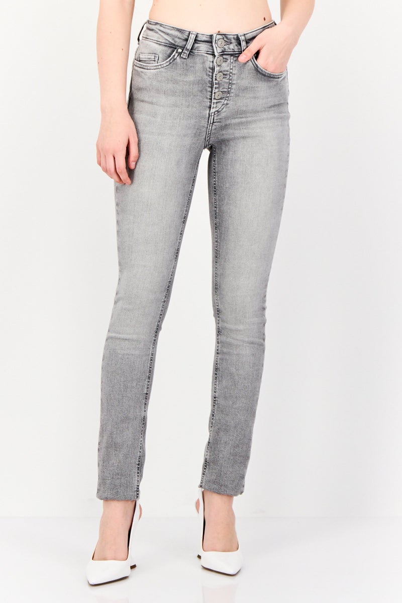 ONLY Women Skinny FIt Washed Denim Jeans, Grey - Image 1