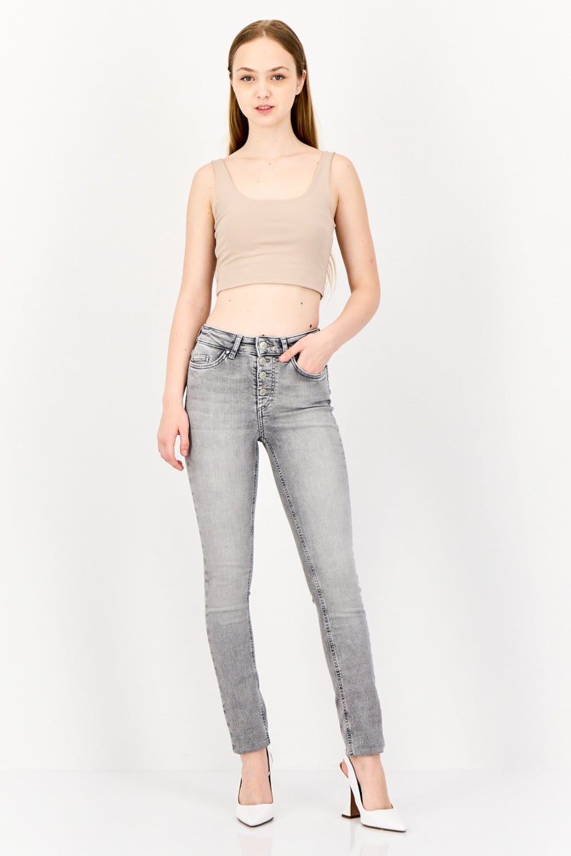 ONLY Women Skinny FIt Washed Denim Jeans, Grey - Image 4