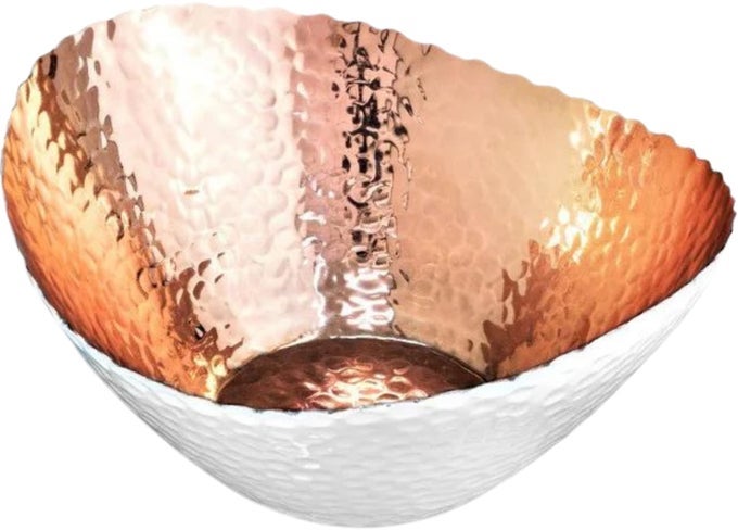 Hand Hammered Decorative Bowl for Home Decor 75Inch White and Copper Plated Key Bowl for Entryway Table Catch All Decorative Fruit Basin Key Holder Bowls for Home Decor