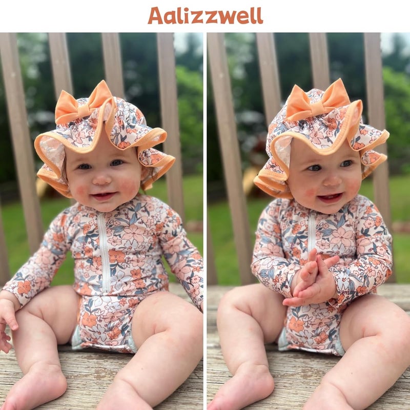 Aalizzwell Infant Baby Girls Long Sleeve One Piece Swimsuit Bathing Suit Zip Up Swimwear Beach Wear 3-6 Months Floral - Image 3