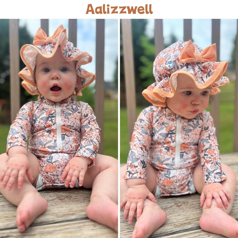Aalizzwell Infant Baby Girls Long Sleeve One Piece Swimsuit Bathing Suit Zip Up Swimwear Beach Wear 3-6 Months Floral - Image 2