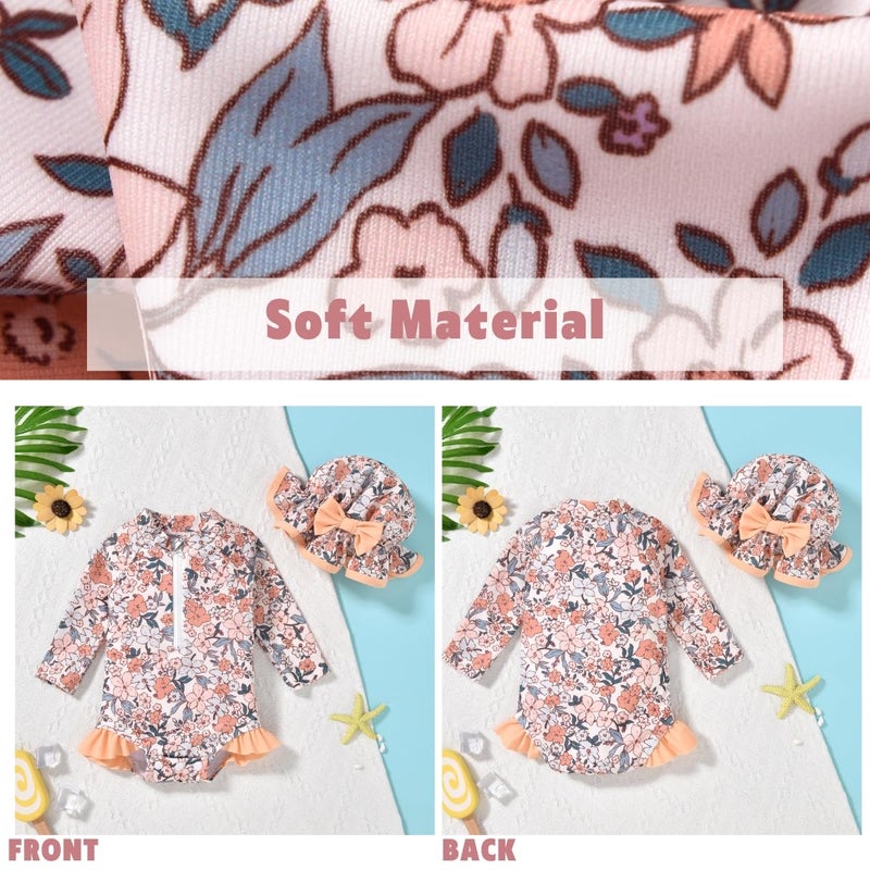 Aalizzwell Infant Baby Girls Long Sleeve One Piece Swimsuit Bathing Suit Zip Up Swimwear Beach Wear 3-6 Months Floral - Image 5