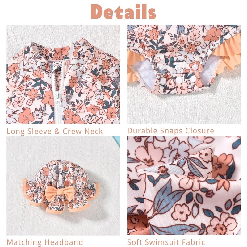 Aalizzwell Infant Baby Girls Long Sleeve One Piece Swimsuit Bathing Suit Zip Up Swimwear Beach Wear 3-6 Months Floral - Image 4