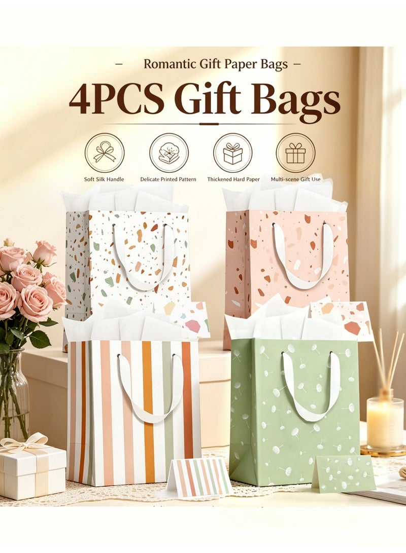 Bincoo 4 PCS Gift Bag Set, With 4 Greeting Cards, 4 Sheets of Tissue Paper, Self Adhesive Envelope, Portable Paper Gift Bags for Handles, Birthday Gift Bags, Wedding Party Mother's Day, Baby Shower Gift Bags (23x18x10 Cm) - Image 1