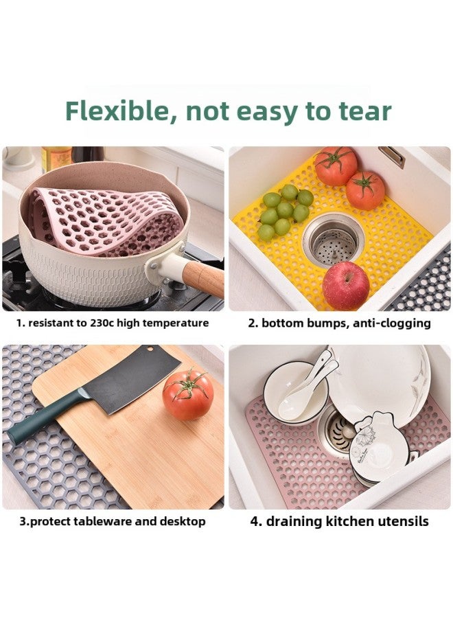 Large Size Silicone Kitchen Hollow Sink Mat Non-Slip Heat Insulation Drain Open Sink Table Mat-Color:Light Lotus Root Starch  31.5*26.5  - Image 4