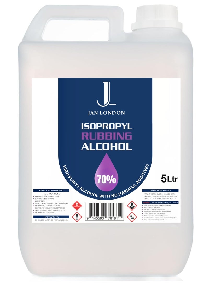 JAN LONDON Isopropyl Rubbing Alcohol, IPA 70% – Versatile Antiseptic & Cleaner for Wounds, Surfaces, Electronics – Quick-Drying, Residue-Free, 5Liter  - Image 1
