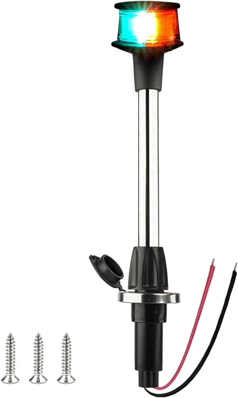 Besramtic Bow Light LED Boat Navigation Lights Red and Green Bi-Color Lighting Pole Removable Plug in Base 12 Inches - Image 1