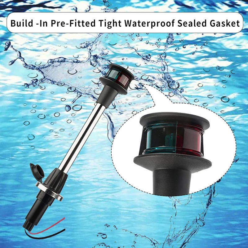 Besramtic Bow Light LED Boat Navigation Lights Red and Green Bi-Color Lighting Pole Removable Plug in Base 12 Inches - Image 5