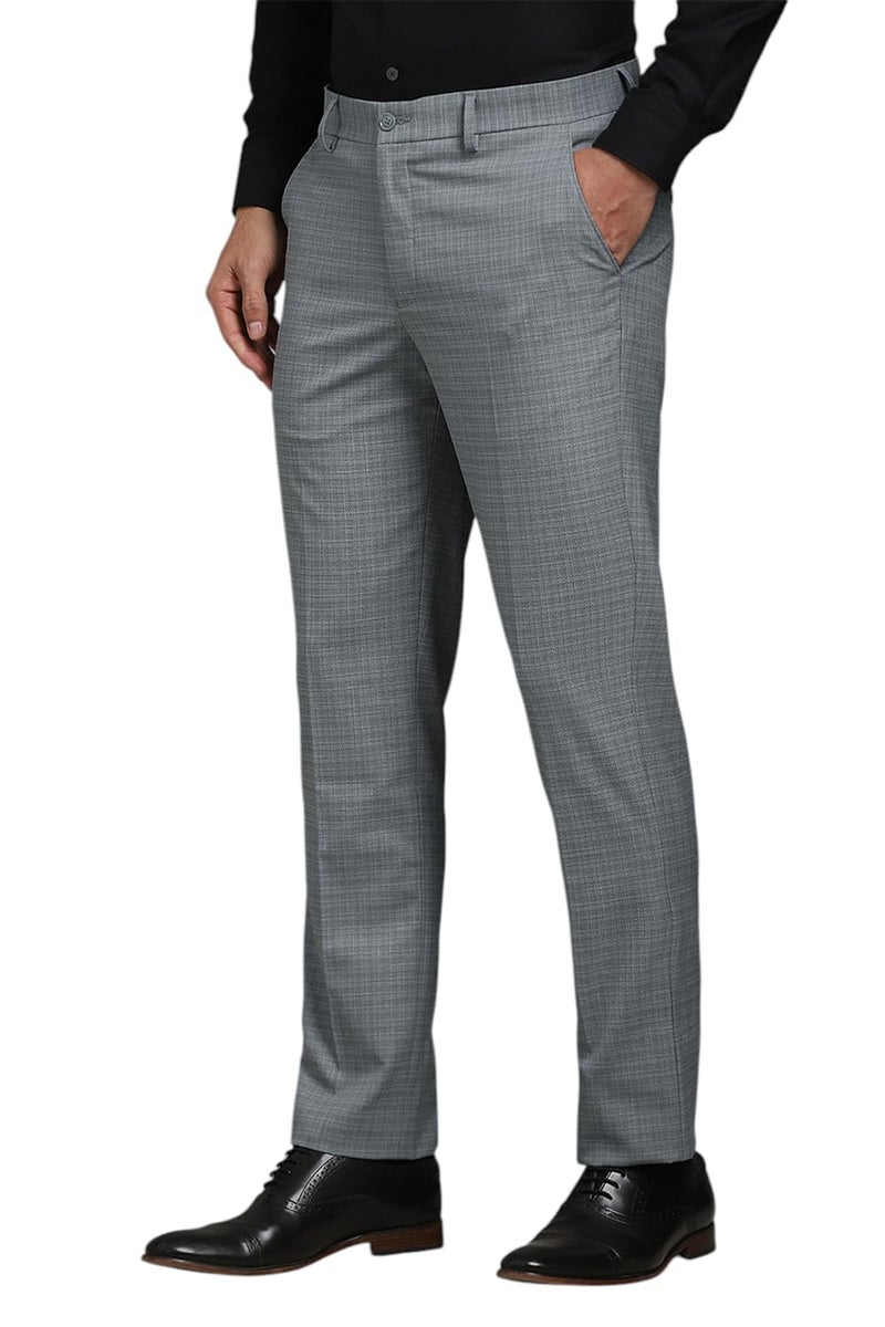 LOUIS PHILIPPE Men Grey Check Flat Front Formal Trousers - Image 2