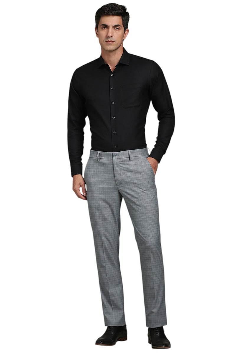 LOUIS PHILIPPE Men Grey Check Flat Front Formal Trousers - Image 5