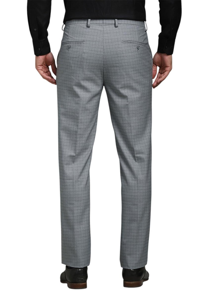 LOUIS PHILIPPE Men Grey Check Flat Front Formal Trousers - Image 3