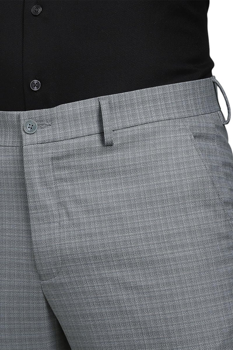 LOUIS PHILIPPE Men Grey Check Flat Front Formal Trousers - Image 4