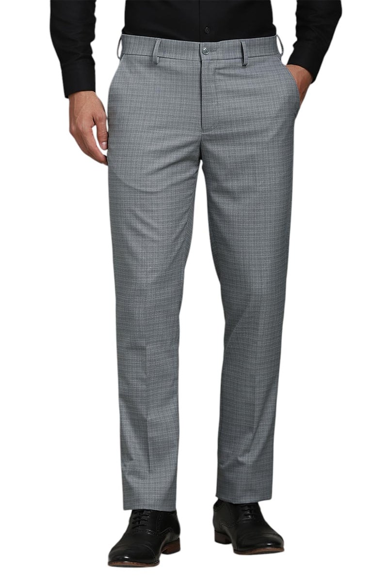 LOUIS PHILIPPE Men Grey Check Flat Front Formal Trousers - Image 1