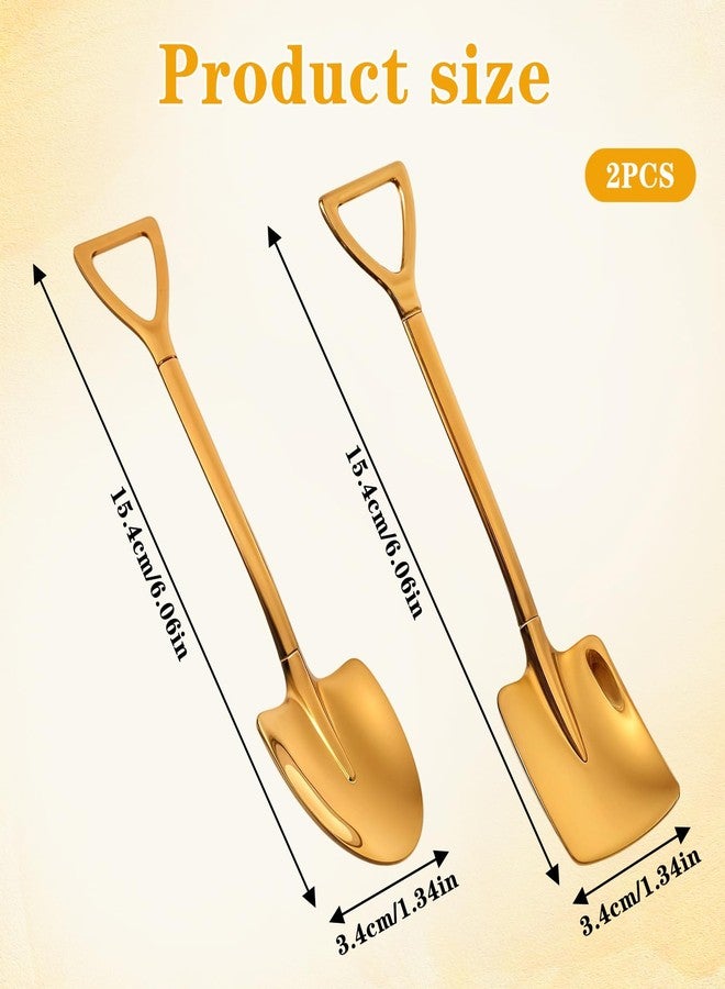 Shimmeroo 2PCS Mini Shovel Spoons, Stainless Steel Shovel Spoons Square Head Pointed Reusable Spoon Set for Coffee Dessert Ice Cream Tea Appetizers New Home Couples Gift - Image 2