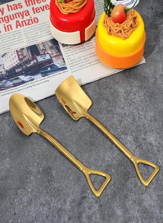 Shimmeroo 2PCS Mini Shovel Spoons, Stainless Steel Shovel Spoons Square Head Pointed Reusable Spoon Set for Coffee Dessert Ice Cream Tea Appetizers New Home Couples Gift - Image 4
