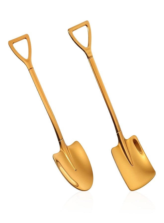 Shimmeroo 2PCS Mini Shovel Spoons, Stainless Steel Shovel Spoons Square Head Pointed Reusable Spoon Set for Coffee Dessert Ice Cream Tea Appetizers New Home Couples Gift - Image 1