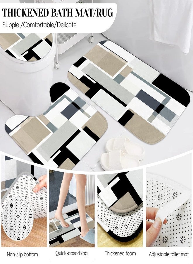 KINUUIS 23-Piece Bathroom Sets, Beige Bathroom Accessories Set with Shower Curtain and Rugs, Beige Black Shower Curtain Set with Bath Rugs, Bathroom Trash Can, Soap Dispenser, Soap Dish for Modern Home Decor - Image 5