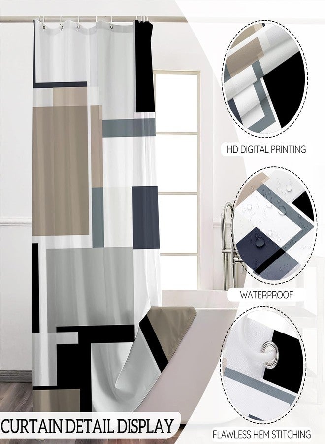 KINUUIS 23-Piece Bathroom Sets, Beige Bathroom Accessories Set with Shower Curtain and Rugs, Beige Black Shower Curtain Set with Bath Rugs, Bathroom Trash Can, Soap Dispenser, Soap Dish for Modern Home Decor - Image 4