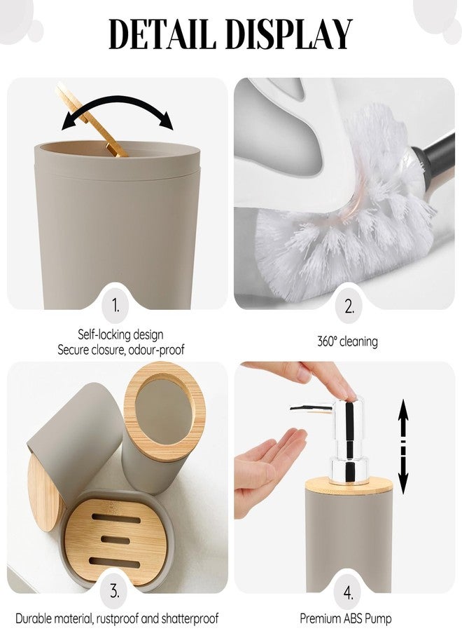 KINUUIS 23-Piece Bathroom Sets, Beige Bathroom Accessories Set with Shower Curtain and Rugs, Beige Black Shower Curtain Set with Bath Rugs, Bathroom Trash Can, Soap Dispenser, Soap Dish for Modern Home Decor - Image 3
