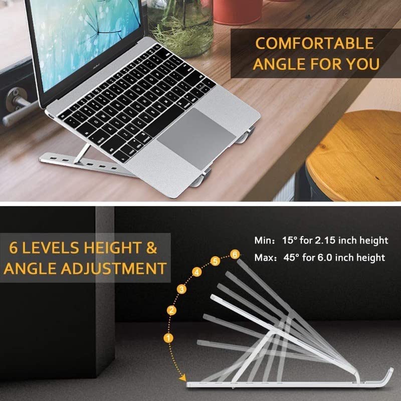 Leeonz Laptop Tablet Stand Folding Portable Office Holder Laptop Holder Riser Computer Tablet Stand with 6 Levels Height Adjustment Ergonomic Ventilated Universal Desktop Holder Cooling Bracket Grey - Image 3