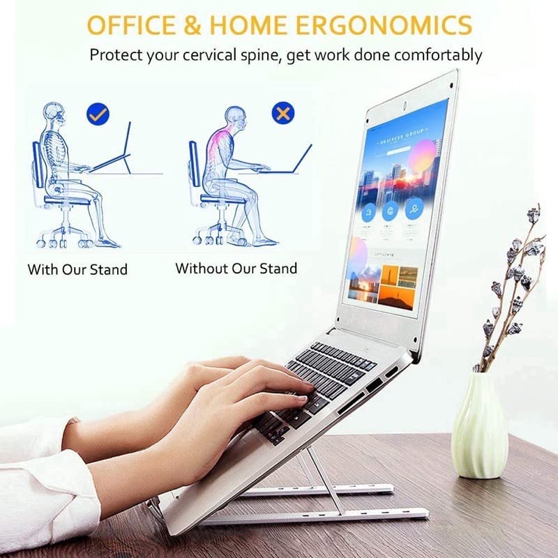 Leeonz Laptop Tablet Stand Folding Portable Office Holder Laptop Holder Riser Computer Tablet Stand with 6 Levels Height Adjustment Ergonomic Ventilated Universal Desktop Holder Cooling Bracket Grey - Image 5