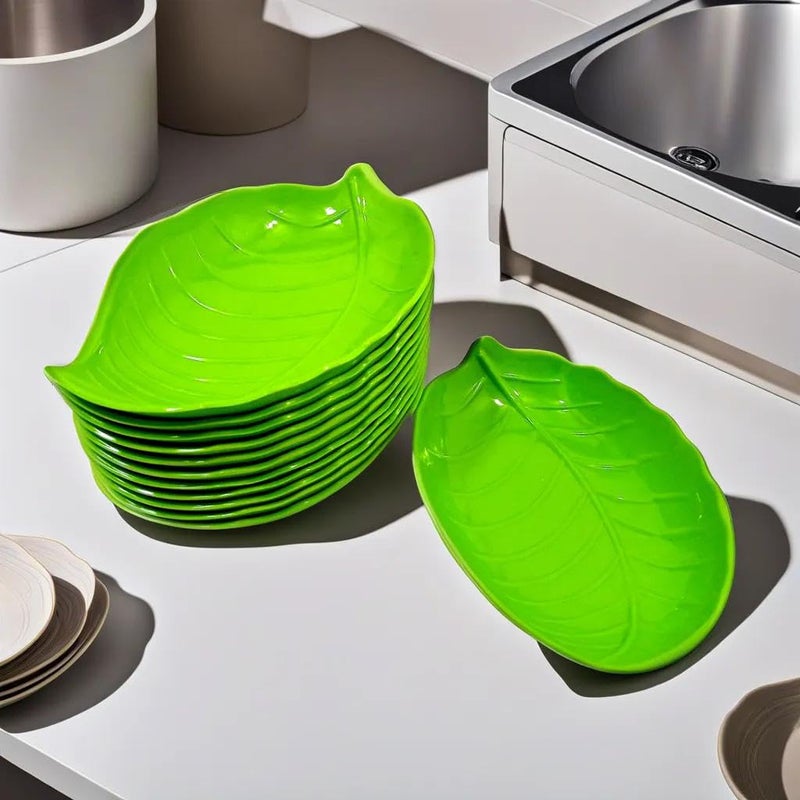BHOJANWARE Pack of 12 Melamine Snack Platters in Green Color-Perfect for Kitchen Utensils & Serving Snacks (Size-7.5 Inch /19 CM) - Image 1