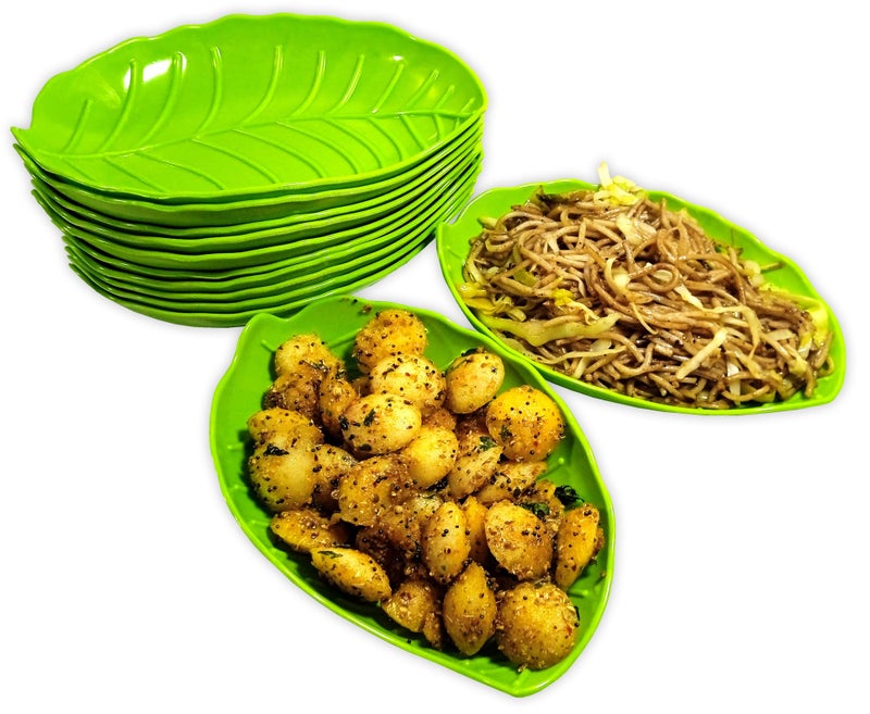 BHOJANWARE Pack of 12 Melamine Snack Platters in Green Color-Perfect for Kitchen Utensils & Serving Snacks (Size-7.5 Inch /19 CM) - Image 3