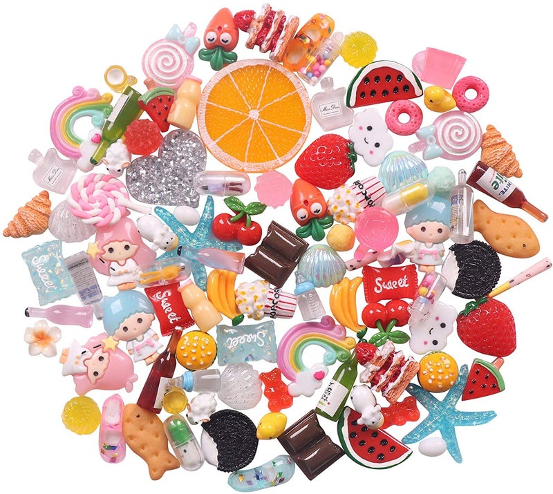 YAKA 50Pieces MultiColor Flat Backs Resin Embellishments Scrapbooking Supplies DIY Crafts Applique Flatback Embellishments Art Decorations Slime Charms