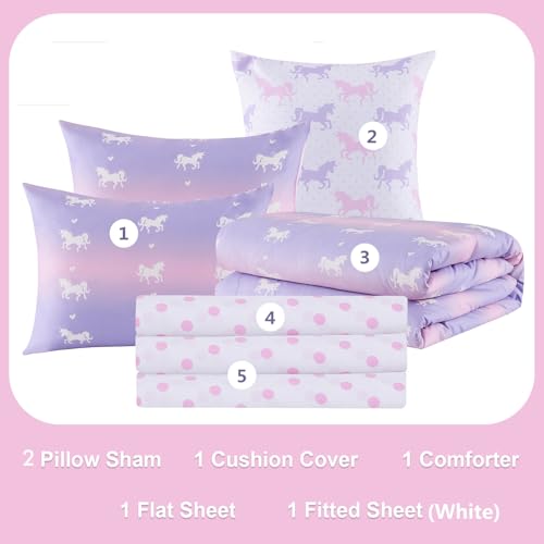 Cokouchyi Full Comforter Sets for Boys Girls, Unicorn Glow in The Dark Kids Bedding Sets, 6 Pcs Full Bed in a Bag with Comforter, Sheets, Pillow Sham, Cushion Cover, Unicorn - Image 3
