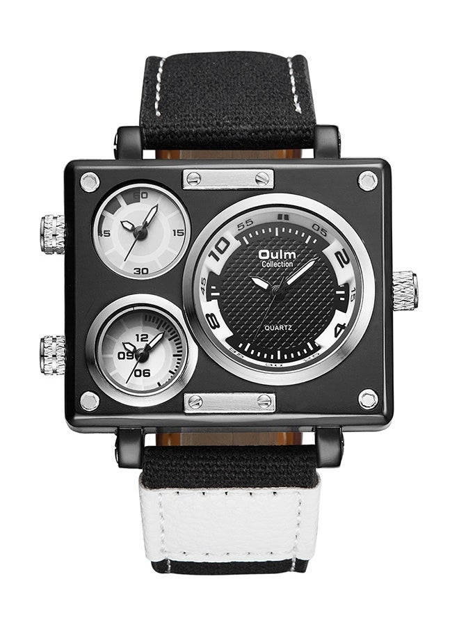 Oulm Men's Quartz Analog PU Leather Watch HP359501 - 50 mm - Black/White  - Image 1