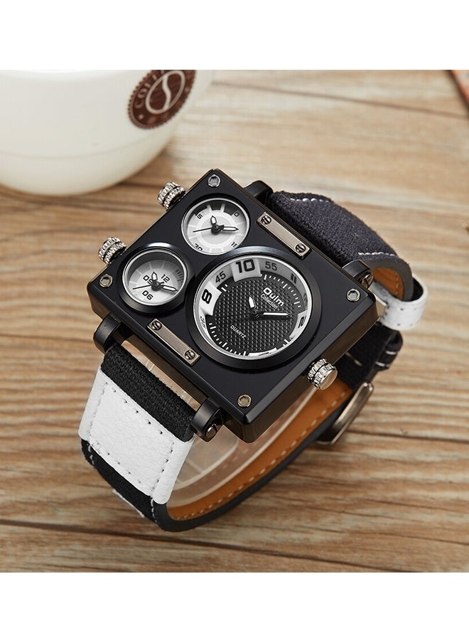 Oulm Men's Quartz Analog PU Leather Watch HP359501 - 50 mm - Black/White  - Image 2