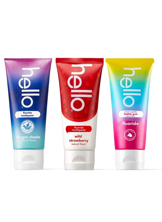 Hello Variety (Unicorn, Strawberry, Dragon) Fluoride Kids Toothpaste, Anticavity, Natural Flavors, Vegan, Sls Free, Gluten Free, Ages 2+, 4.2 Ounce (Pack Of 3)  - Image 1