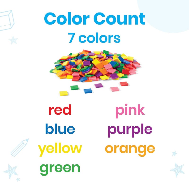 hand2mind hand2mind Plastic Square with 7 Color Tiles Color Sorting Math Counters Counting Manipulatives Colored Plastic Squares Math Manipulatives Bingo Chips Game Tokens Tiles Learning Set of 400 - Image 2