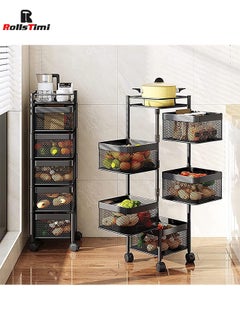 RollsTimi  5-Layer Kitchen Storage Shelf,Rotatable Kitchen Fruit Vegetable Storage Basket,Multi-Use Storage Rack Organizer with 4 Movable Wheels  - Image 1