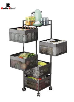 RollsTimi  5-Layer Kitchen Storage Shelf,Rotatable Kitchen Fruit Vegetable Storage Basket,Multi-Use Storage Rack Organizer with 4 Movable Wheels  - Image 2