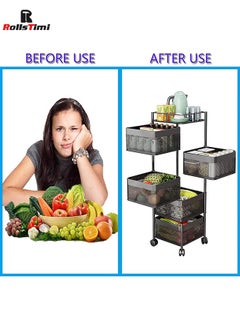 RollsTimi  5-Layer Kitchen Storage Shelf,Rotatable Kitchen Fruit Vegetable Storage Basket,Multi-Use Storage Rack Organizer with 4 Movable Wheels  - Image 3