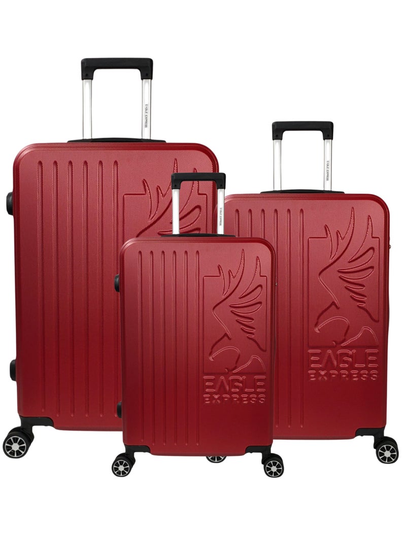 ايجل اكسبريس طقم شنط سفر 3 قطع Eagle Express SUPERIOR – مقاسات 20، 24، 28 بوصة – خامة ABS صلب مقاوم للخدش مع عجلات 360 – لون برغندي - Image 1
