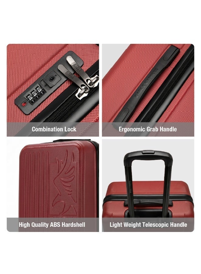 Eagle Express Superior 3 Piece Luggage Set 20/24/28 Inch Burgundy, ABS Hard Shell Trolley Suitcase Set with Lightweight Travel Design, Cabin & Check-In Luggage, 360 Spinner Wheels, Secure Lock System and 2 Year Warranty - Image 5