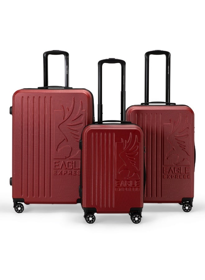 Eagle Express Superior 3 Piece Luggage Set 20/24/28 Inch Burgundy, ABS Hard Shell Trolley Suitcase Set with Lightweight Travel Design, Cabin & Check-In Luggage, 360 Spinner Wheels, Secure Lock System and 2 Year Warranty - Image 1