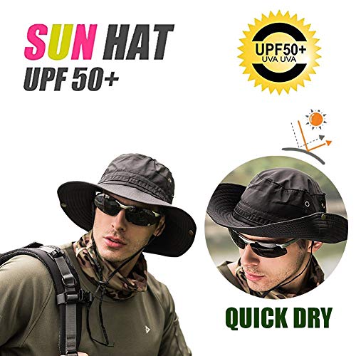 Gustave Men's and Women's Cap Fishing Summer UPF 50+ UV Protection Waterproof Safari Adventure Camping Hiking Hunting Travel Beach Bucket Caps Wide Brim Hat (Black, Free Size) - Image 3