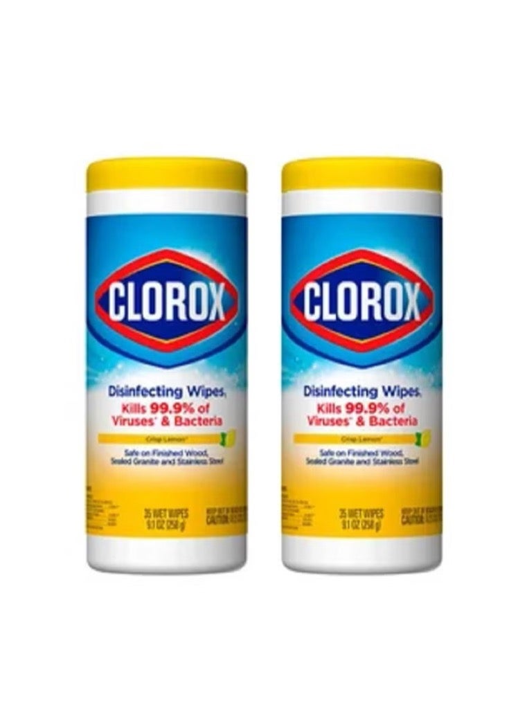 كلوركس عبوات مناديل مبللة مطهره من الجراثيم بمزيج من لليمون من عبوتين 35 منديلاً بإجمالي 70 قطعه - Image 1