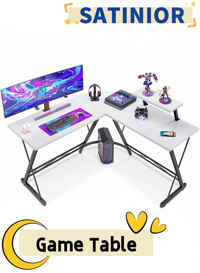 Satinior L Shaped Desk 51 Inch Computer Corner Desk Home Gaming Desk Office Writing Workstation Large Monitor Stand Space Saving Easy to Assemble  - Image 1